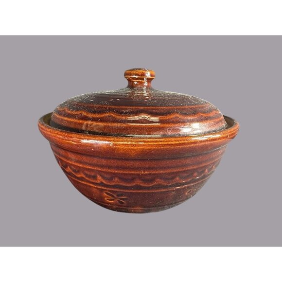 Vtg Marcrest Daisy Dot Brown Stoneware Covered Casserole Dish 8.5" USA - Picture 2 of 6